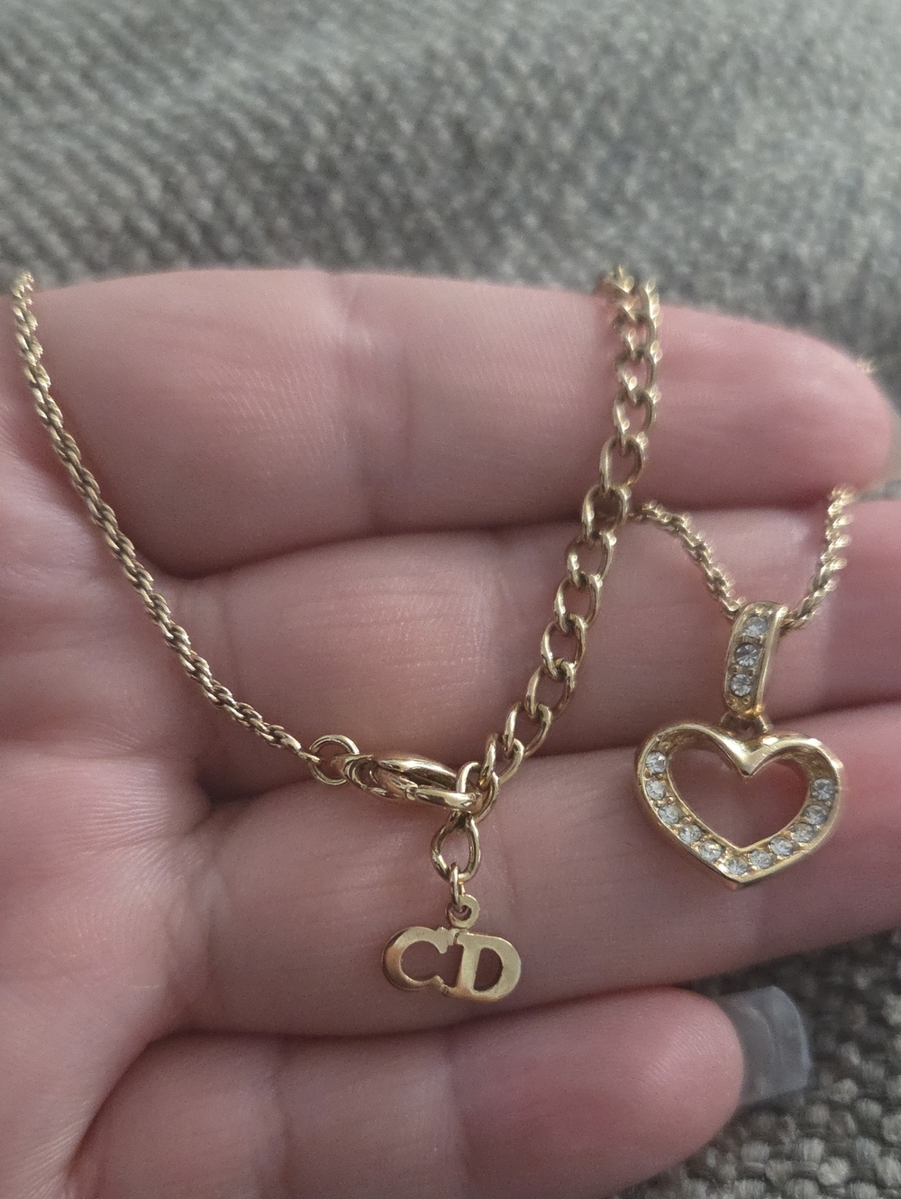 Dior Gold-Tone Heart Pendant Necklace with CD Charm and Crystals
